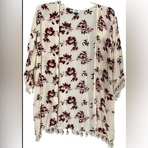 Floral Kimono Whimsical Open Front Cardigan One Size Cover Up Ivory Cottage